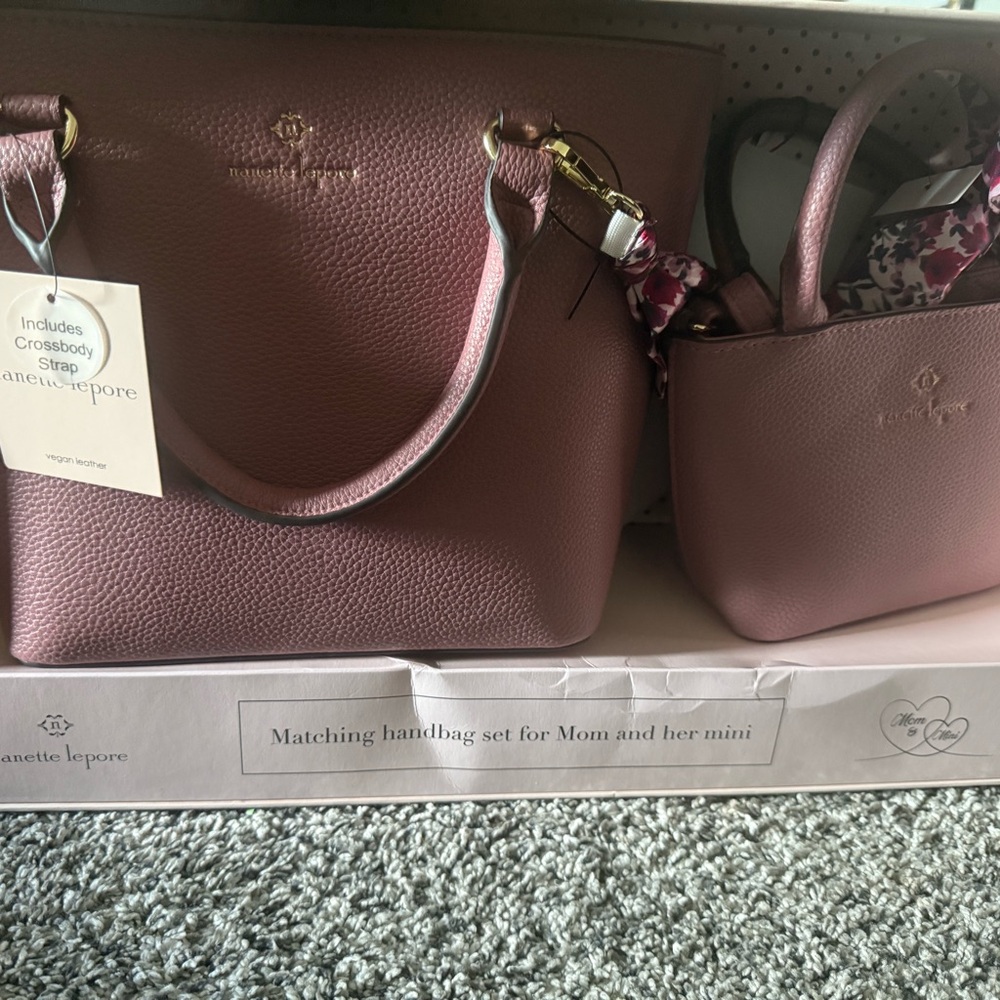 Nanette Lepore Mauve Tote and Mini Bag for Mom and her Mini